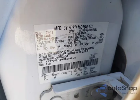 2012 Ford F-250 Xlt from USA, damaged, VIN 1FT7W2BT9CEB40331